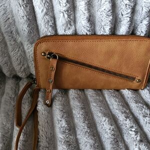 Free People Tan Leather Wristlet Wallet